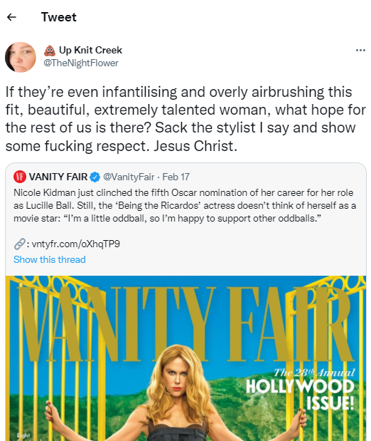 La dernière couverture de Vanity Fair de Nicole Kidman critiquée pour trop de montage